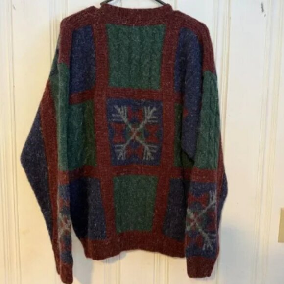 Deadstock green maroon blue Woolrich Wool Winter Crewneck Sweatshirt Size Large - Picture 8 of 8